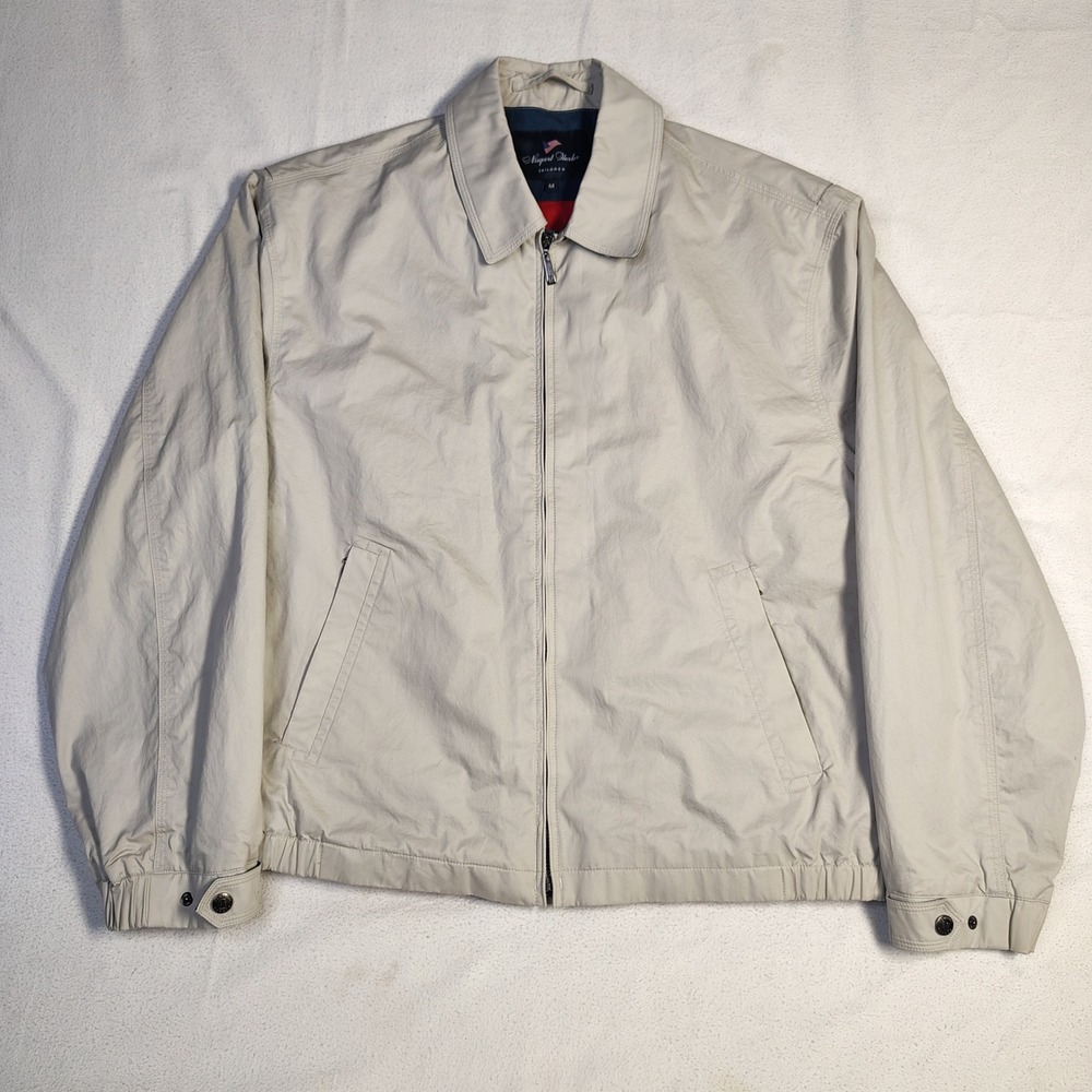 Newport Harbor Mens Harrington Jacket Size Medium Beige Cotton Full Zip Classic